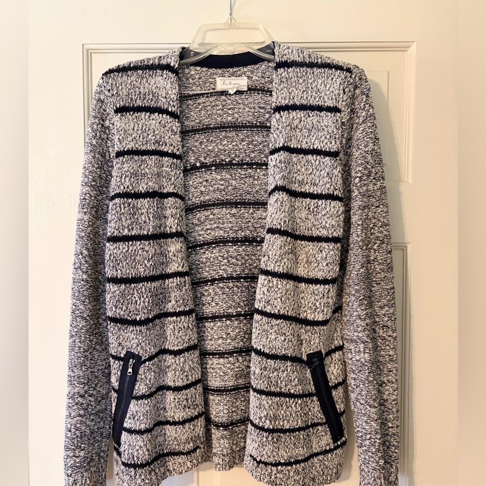 Lou & Grey Black & White Striped Open-Front Cardigan